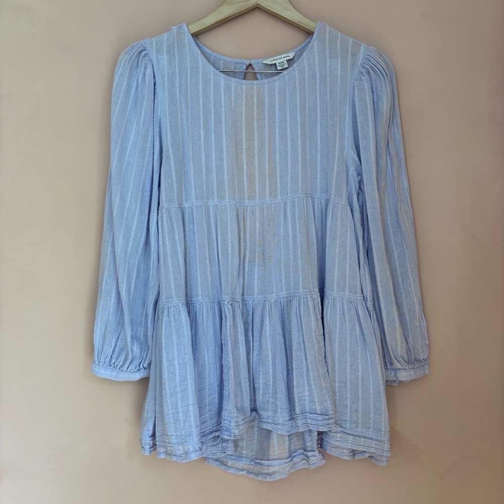 American Eagle Women’s Lavender Lightweight Babydoll Top Cut-Out Back M Prairie